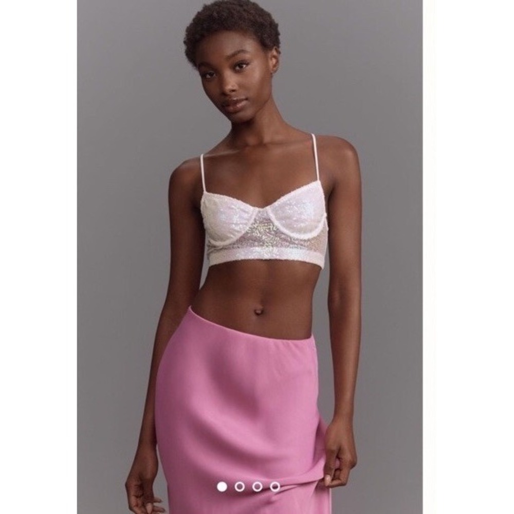 Anthropologie Women's Sequin Mesh Crop Top Size M Sparkly Bralette New With Tags